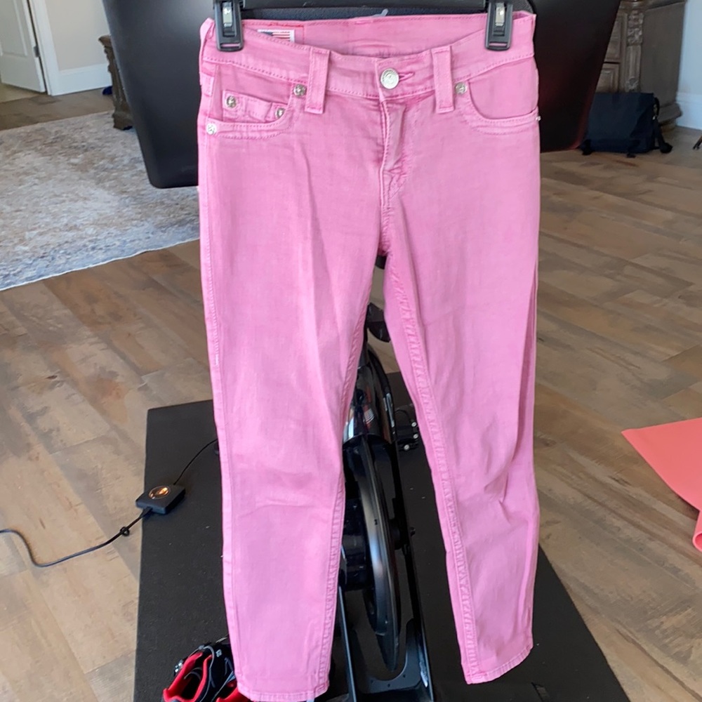 True Religion Pink Mid rise Cropped Jeans